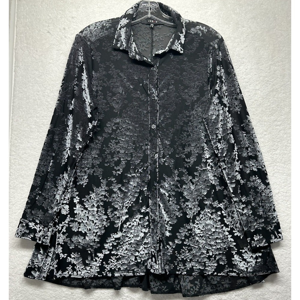 Jason USA by Comfy Womens Size S Black Long Sleeve Velvet Button Up Top (M9)